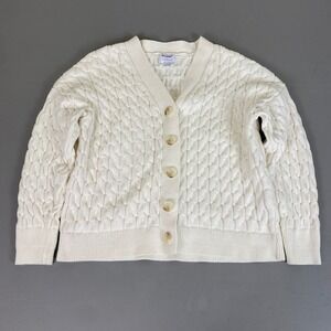 Old Navy Cardigan Sweater Women's Large Cream‎ Cable Knit V-Neck Button Front
